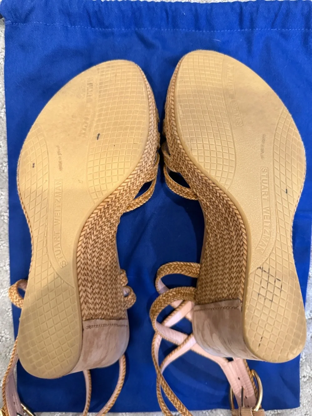 Stuart Weitzman Braided Wedge Platform Sandals in Tan Size 10 - Picture 9 of 10